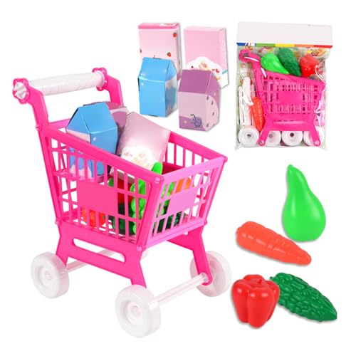 aqxreight 21 Uds Carrito de Compras para Niños Juego de Carrito de Compras de Juguete Confiable y Encantador para Niños Juegos de rol COORDINACIÓN Empujar Las con la Mano Ayuda a Comprar