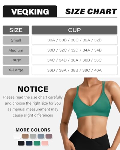 Image of VEQKING Seamless V-Neck Cross Back Women Sports Bra for Small Chest, 3 Pack | Made for A-C Cups, Spaghetti Straps, Removable Padded, Comfort Wireless for Low Impact Workout: Yoga, Lounging & Daily Wear