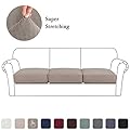 High Stretch Seat Cushion Cover Sofa Cushion Furniture Protector fot Sofa Seat Sofa Slipcover Sofa Cover Soft Flexibility with Elastic Bottom (3 Pieces Cushion Covers, Taupe)