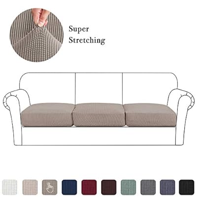 High Stretch Seat Cushion Cover Sofa Cushion Furniture Protector fot Sofa Seat Sofa Slipcover Sofa Cover Soft Flexibility with Elastic Bottom (3 Pieces Cushion Covers, Taupe)