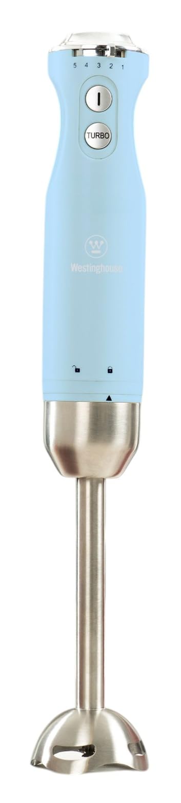 Westinghouse Hand Blender - 5-Speed Immersion Blender with Turbo Function, Stainless Steel Blade & Rod, 500W Power, Easy to Clean, Retro Kitchen Appliance for Smoothies & Soups, Blue