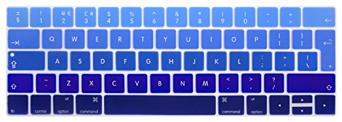 MMDW English UK Ombre Blue Silicone Keyboard Cover for MacBook Pro 13 15 inch 2019 2018 2017 2016 with Touch Bar&Touch ID Model:A2159 A1989 A1706/A1990 A1707,European Version