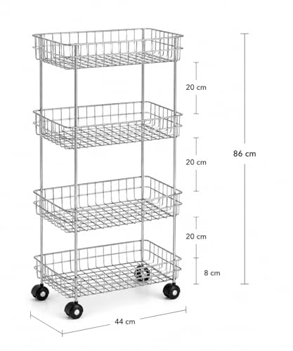 Image of Stainless Steel Kitchen Storage Trolley, 4-Layer Folding Perforated Rack with Wheels, Fruit, Vegetable, Spice and Pantry Organizer, Space-Saving Cart, 30 kg Capacity