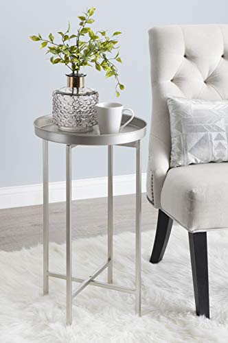 Image of Kate and Laurel Celia Round Metal Foldable Accent Table with Tray Top, 14 inch x 14 inch x 25.75 inch, Silver