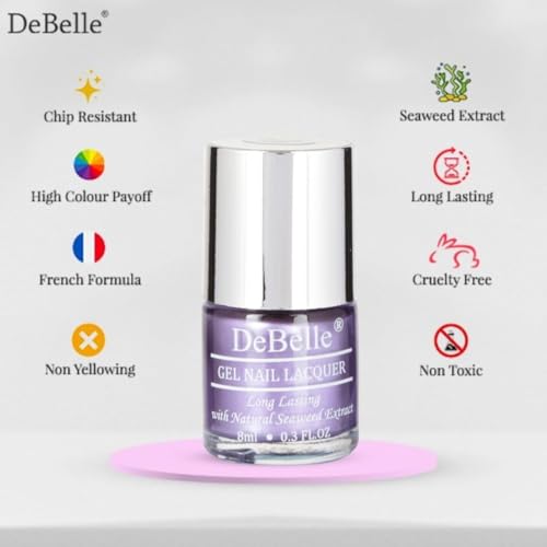 Image of DeBelle Gel Nail Polish Chrome Wine(Metallic Violet Nail Paint)|Non UV - Gel Finish |Chip Resistant | Seaweed Enriched Formula| Long Lasting|Cruelty and Toxic Free| 8ml