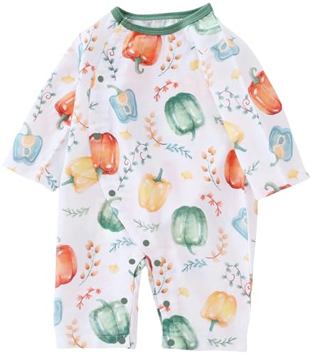 Image of BINIDUCKLING Baby Short/Long Sleeve Side Snap Muslin Romper with 70% Viscose Made from Bamboo, 30% Cotton, Newborn-24 Months