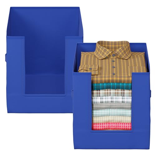 Image of Kuber Industries Pack of 12 - Shirt Stacker Organizer For Wardrobe | Foldable Closet Organizer For Saree Shirt, Pant, Dress Storage | Shirt Organiser For Clothes | Plain - Blue