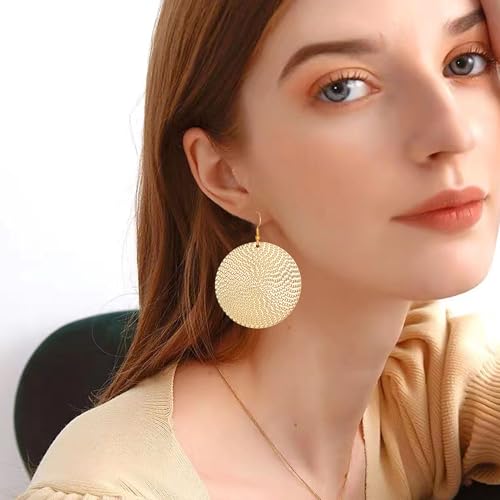 Anmpab Boho Large Disc Earrings for Women Vintage Geometric Hammered Round Circle Drop Dangle Earrings Statement Jewelry3
