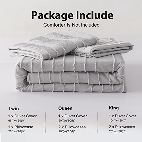 Warmdern Light Grey Boho Duvet Cover King Size, Striped Textured Duvet Cover Set Tufted Bedding Set, 3 Pcs Ultra Soft Washed Microfiber Duvet Cover With Zipper Closure (King, Light Grey) #TOP4