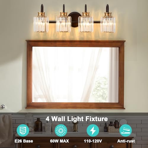 Image of ORB Bathroom Light Fixtures with K9 Crystal Lampshade Bathroom Lighting Over Mirror Vanity Lights for Living Room,Bedroom,Restroom,Hallway 4 Lights
