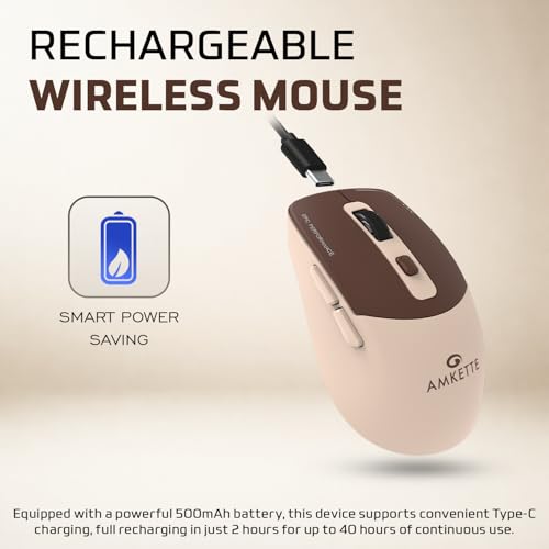 Image of Amkette Epic S Rechargeable Wireless Mouse /Bluetooth Mouse |2 BT + 2.4GHz | Up to 3200 DPI Instant S201 Sensor | 500mAh Type-C Charging, 40H Battery | Silent Huano Switches |6 Buttons Compact Mouse