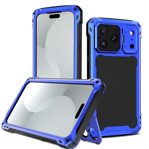 Coque iPhone 16 Pro Max silicone rigide bleu avec béquille de visionnage mains libres