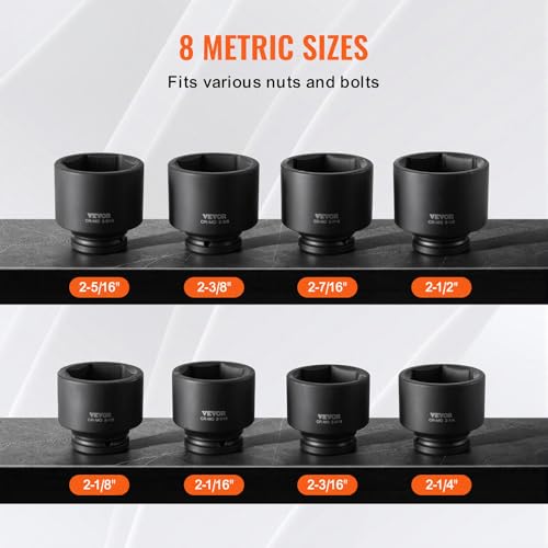 Image of VEVOR Axle Nut Impact Socket Set - 3 /4 inch Drive 6-Point 8-Piece SAE Spindle Nut Socket CR-MO Heat Treated Large Socket Set with Storage Case for Auto Repair, Removing or Installing Axle Nuts
