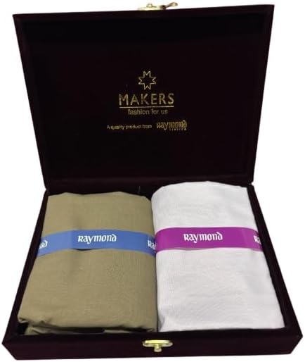 Raymond Makers Men’s Shirt & Trouser Fabric Combo with Premium Gift Box | Solid Shirt Fabric with Formal Trouser Fabric | Unstitched Dress Material for Office & Formal Wear