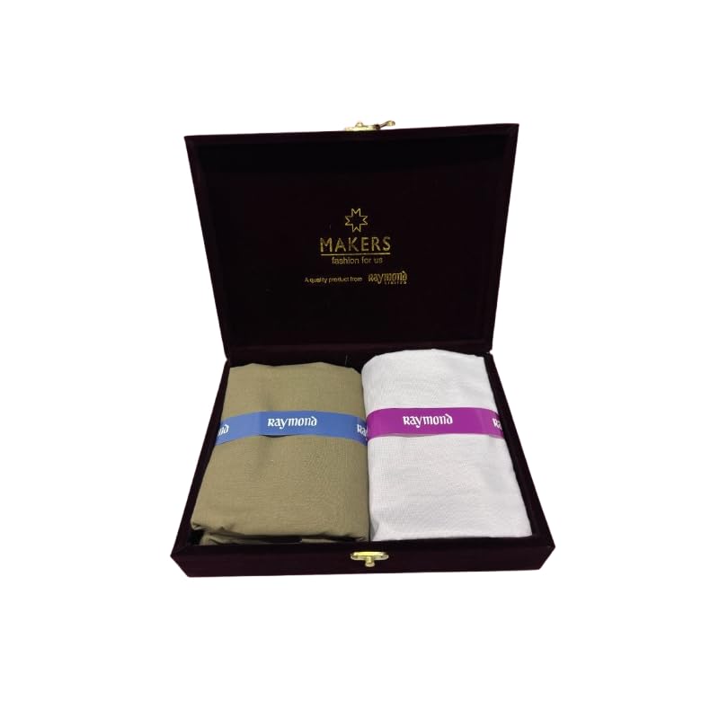 Image of Raymond Makers Men's Shirt & Trouser Fabric Combo with Premium Gift Box | Solid Shirt Fabric with Formal Trouser Fabric | Unstitched Dress Material for Office & Formal Wear