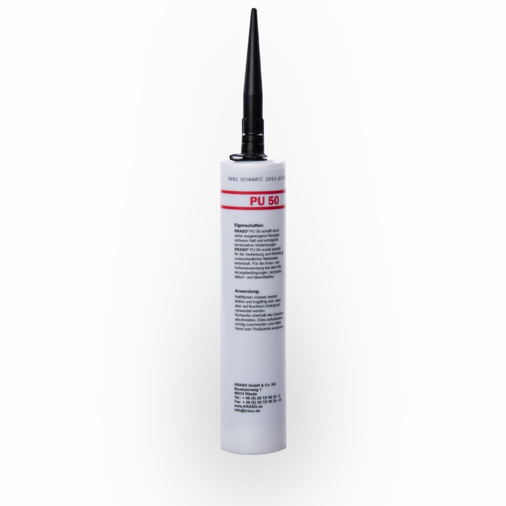 KRASO® PU 50 - Mastic adhésif élastique en permanence - Forte adhérence - Pour la fixation de brides de film pour surfaces humides et sèches - Colle de montage (12 pièces)