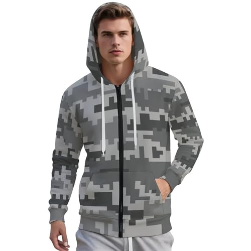 Digital Gray Camouflage Men's Hoodies with Zipper Lightweight Long Sleeve Casual Sweatshirts2