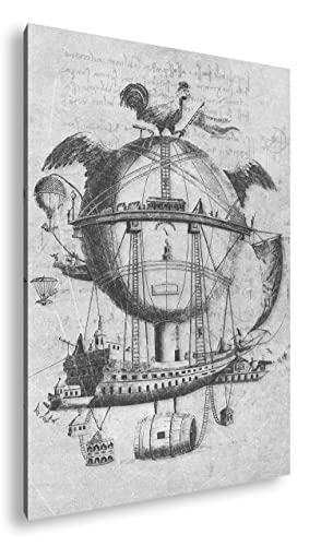 Dessin bateau volant 90x60 tableau toile noir et blanc cadre bois véritable