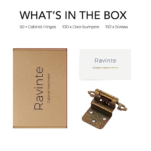 Image of Ravinte 50 Packs 25 Pairs 3 /8 inch Inset Antique Brass Cabinet Hinge,Self Closing Hinges for Kitchen /Bathroom /Furniture Cabinets & Doors,Decorative Cabinet Hardware Kitchen Cabinet Hinge with Door Bumper