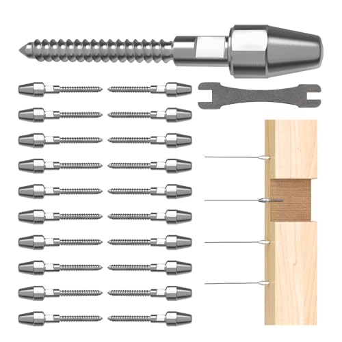 RiaYer 10 Pairs Cable Railing Kit Tensioner QuickLock, Right&Left Handed Thread Swage Lag Screws for Wood Post of 1/8