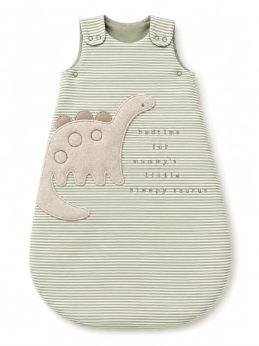 Image of TuddyBuddy Baby Cotton Wearable Quilted Sleeping Bag Blanket 1.5 Tog with 2 Way Zipper Closure | Ideal for Babies & Kids Hypoallergenic Fabrics | (Green Stripes 3D Dino, 0-6 Months)