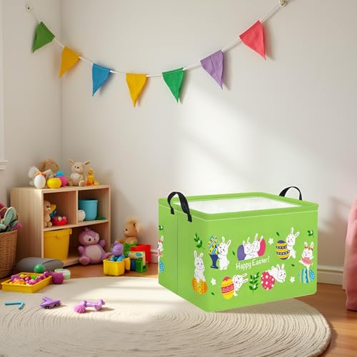Image of Rectangular Easter Basket Easter Gift Basket for Kids Baby Storage Basket Cute Toy Storage Bin Organizer Shelf Book Basket Easter Room Decor(Green Easter Basket)