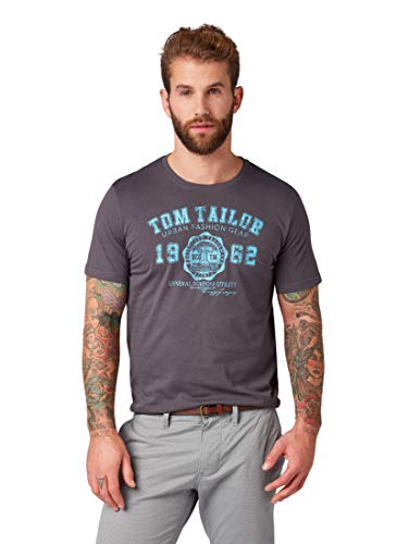 TOM TAILOR Herren T-Shirt mit Logo-Print, 10899 - Tarmac Grey, L