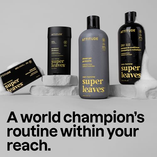 Image of ATTITUDE Men's Shampoo and Conditioner 2-in-1, Volumizing for Thin Hair, With Rosemary and Rice Protein, 97% Natural Origin Ingredients, EWG Verified, Amber & Citrus, 32 Fl Oz