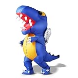 KISSUNY Inflatable T-Rex Costume for Adult with Sparkly Silver Wings Realistic Blow-Up Dinosaur Suit with Powerful Air Blower for Halloween Christmas Birthday Party (150-190cm)