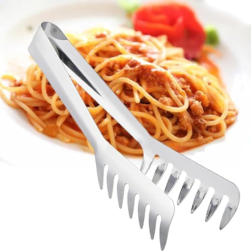Pinza espagueti, Pinza para pasta, Pinza Forma de Peine, Pinzas para Servir Espaguetis, Servidor de pasta, Pinzas de cocina, Pinzas de fideos, Acero Inoxidable, 24 cm