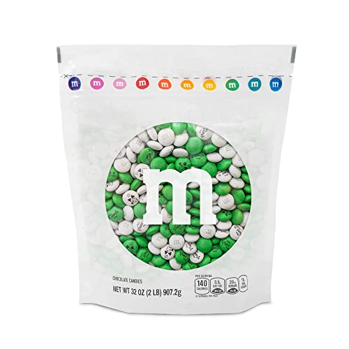 M&M’S WORLD Pre-Designed St Patricks Day Milk Chocolate Candy-2lbs of Bulk Candy in Resealable Pack for the Perfect Green and White Party,St Patrick's Day Gift and Sweet Stuff for DIY Party Favors