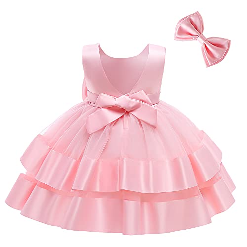 Aimjchld Infant Girls Easter Big Bowknot Dresses Baby Little Girls Tulle Lace Wedding Party Ball Gown Dress 3M 6M Pink 60 #TOP5