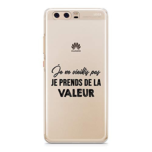 ZOKKO Case for Huawei P10 Je ne vieillis Pas Je Prends de la Value Transparent Soft Black Ink