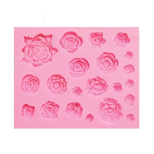 Silicone Rose Flower Fondant Mold 21 Cavity Roses Shape Cake Cupcake Top Decoration Mould for Chocolate Handmade Candy Making Pastry Candle DIY Dessert Tool