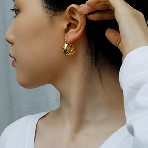Chunky Gold Hoop Earrings Small Thick 14K Gold Mini Tiny Huggie Earrings For Women #TOP3