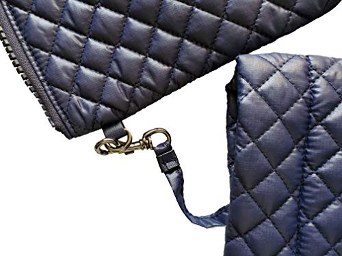 Love Heart Embroidery Comfortable Light weight Quilted Navy Tote Bag with Pouch water repellent2