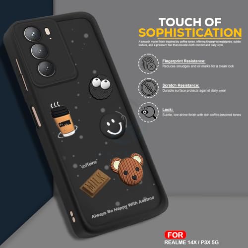 Image of AESTMO Back Case Cover for Realme 14X / P3X 5G | Cute Fun Cartoon 3D Ball | Coffee Silicone Case | Full Body Protection | Camera Protection Back Cover for Realme 14X / P3X 5G (Black)