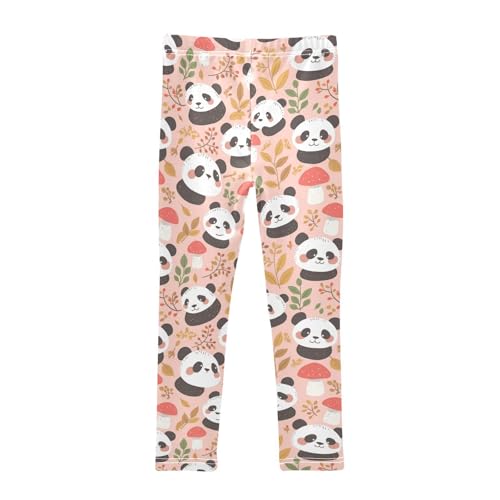 Wusikd Panda Face Girls' Leggings Toddler Doodles Leaves Mushrooms Kids Yoga Pants Dance Active Tights 4T2