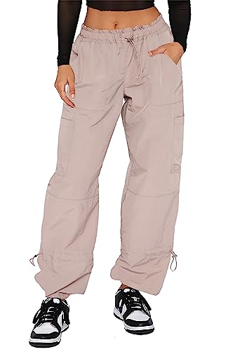 Waitfairy Cargo Pants Women Drawstring Elastic Waist Baggy Parachute Pants Woman Y2K Bottoms with Multiple Pockets