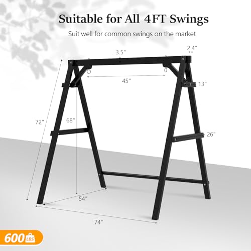 Image of VINGLI 6.2FT Wooden Porch Swing Frame for 4FT Swing, Black