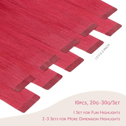 Image of WENNALIFE Tape In Hair Extensions Human Hair Red 10pcs 20g 10 inch Remy Invisible Tape Ins Straight Colored Soft Real Human Hair Tape In Extensions Refill Set Extensions