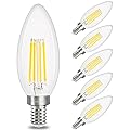comzler E12 LED Candelabra Bulb Dimmable, Chandelier Light Bulb 2700K Warm White,40W Equivalent,Type B Ceiling Fan Bulbs,C35 B11 Edison Filament Candle Bulbs Candle Lights,400LM,Pack of 6