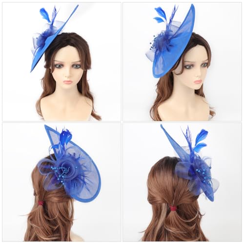 Image of DRESHOW Women Fascinator Hats Tea Party Hat Vintage Pillbox Hat Headband for Cocktail