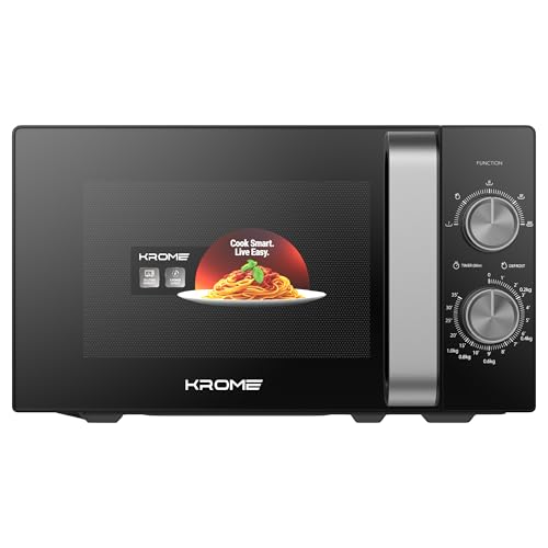 KROME Microwave Oven 20L Capacity 700W Output 5 Power Levels 35 Minute Timer Cooking End Signal Grey Painted Cavity Black Color| KR-MW20MM