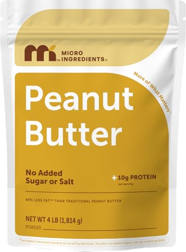 Micro Ingredients Pure Peanut Butter Powder, 4 lb | Made from Fresh Roasted Peanuts | No Added Sugar or Salt | 10g Plant-Based Protein 10% DV, 88% Less Fat | 107 Servings | Non GMO