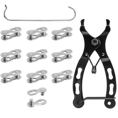 Evponk Bicycle Chain Tool Kit, 10 Pairs 6/7/8 Speed Reusable Bike Magic Buckle Missing Link Carbon Steel Bike Link Plier with Hook for Bicycle Chain Replacement