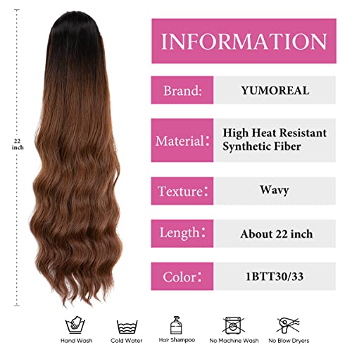 Yumoreal Drawstring Ponytail Extension For Women, 22 Inch Body Wave Pony Tails Hair Extensions Synthetic Hairpieces Ginger Brown #TOP1