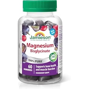 Jamieson Bisglycinate de magnésium 100 % pur 20 mg Gummies saveur canneberge raisin, non mélangé, sans oxyde de magnésium, f