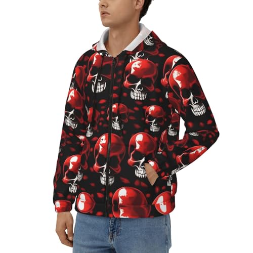 Sweat à capuche squelettes rouges avec fermeture éclair et cordon