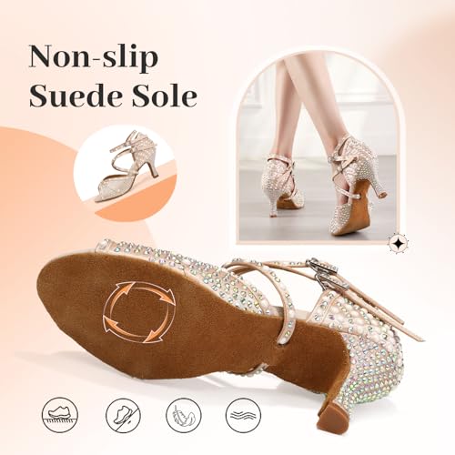 Women's Rhinestone Ballroom Dance Shoes Open Toe Latin Salsa Bachata Performance Dancing Shoes2